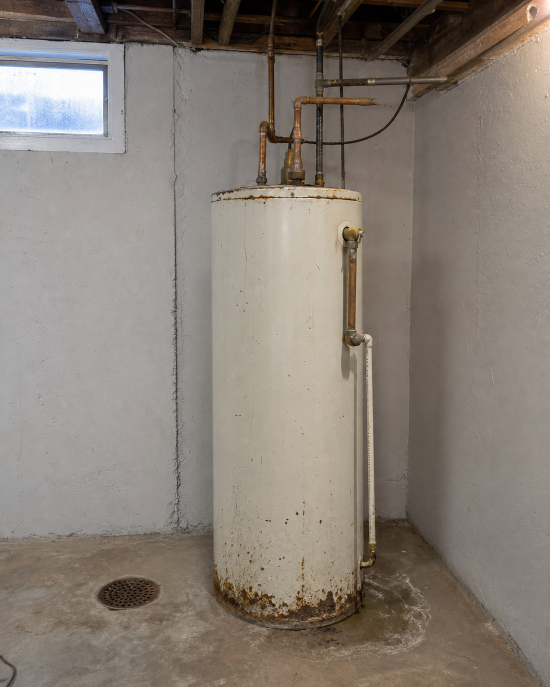 Vieux chauffe-eau rouillé avant remplacement