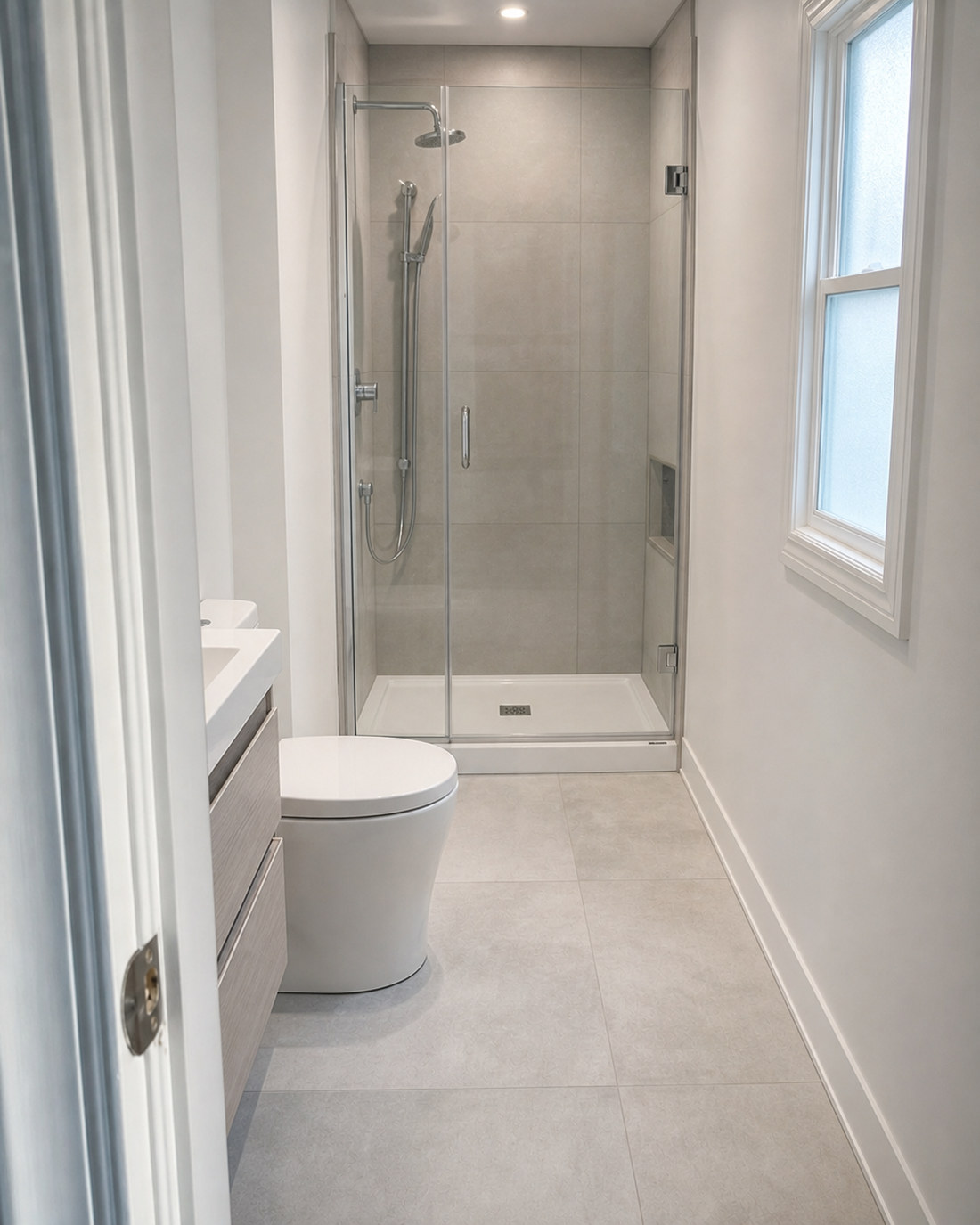 Salle de bain moderne terminée après rénovation