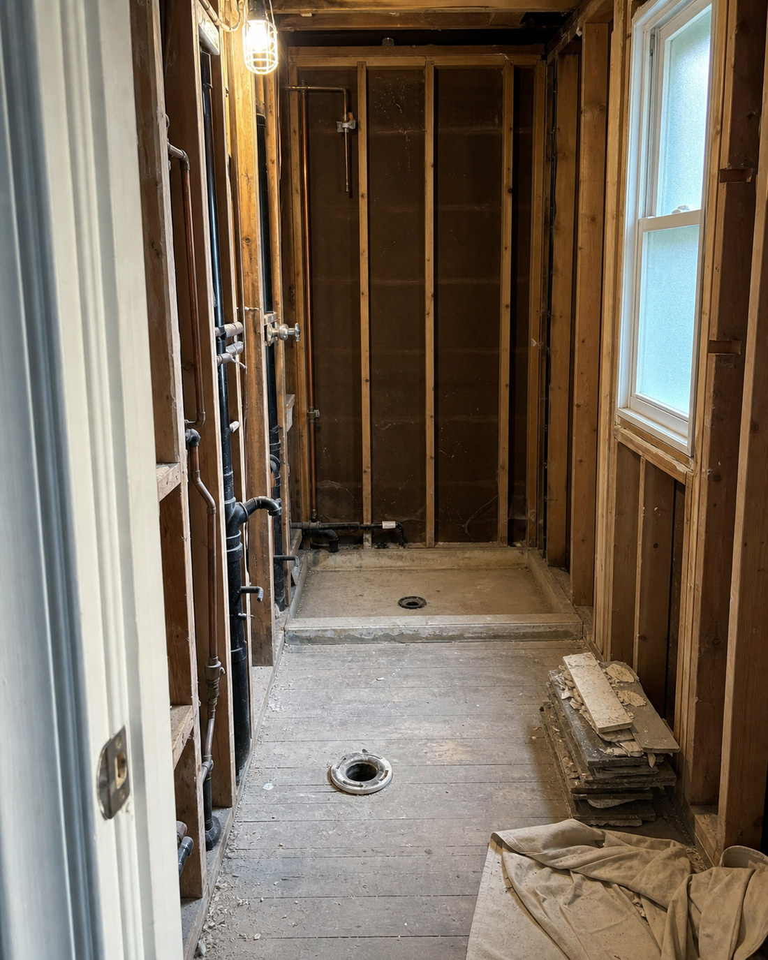 Salle de bain ouverte pendant les travaux